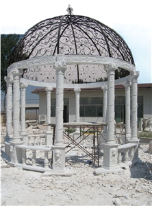 Hand Carved White Marble Gazebo with Iron Dome Hand Carved White Marble Gazebo with Iron Dome