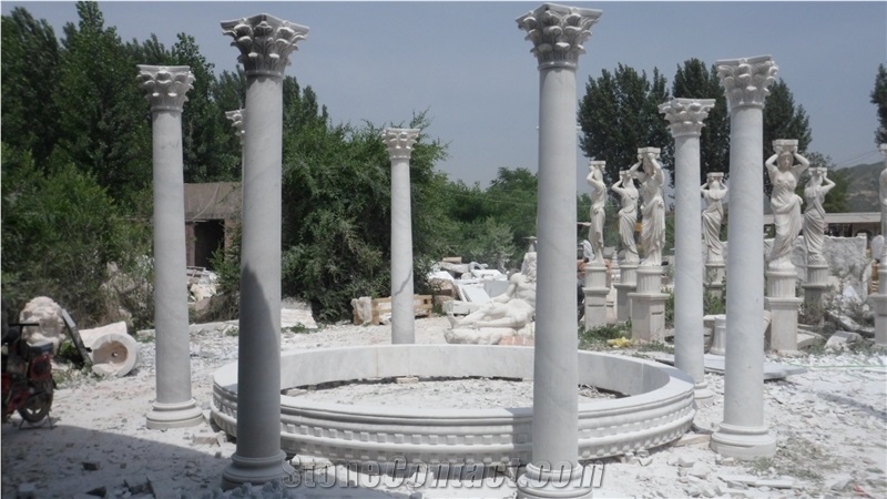 Hand Carved White Marble Gazebo with Iron Dome