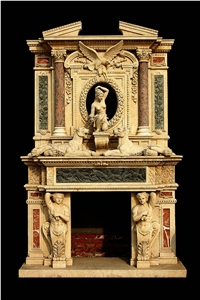 Luxurious Hand Carved Marble Double Fireplace Mantel