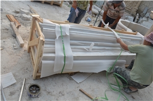 White Marble Fireplace Surround with Column Design and Hand Carving