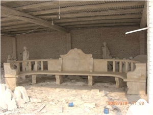 White Marble Long Bench with Hand Carving