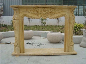 Elegant Yellow Limestone Fireplace