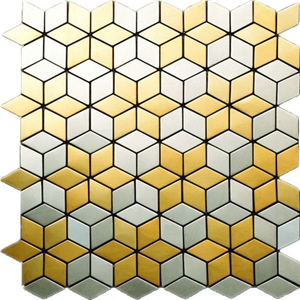 Bmx03 Gold Silver Stainless Brushed Rhombus Metal Mosaic