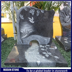 France Style Tombstone, Bahama Blue Engraved Headstones, Western Style Monuments