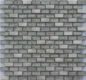 China Foshan Glass Mixed Aluminium Mosaic Manufacture Glass Mixed Aluminum Alloy 15x32x8mm White /Black Rectangle Nv3210 Silk Road Metal