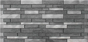 China Glass Mosaic Manufacture H5527 15x48/15x98/15x148/23x48/23x98/23x148/30x148x8mm Silk Road Metal China Glass Mosaic