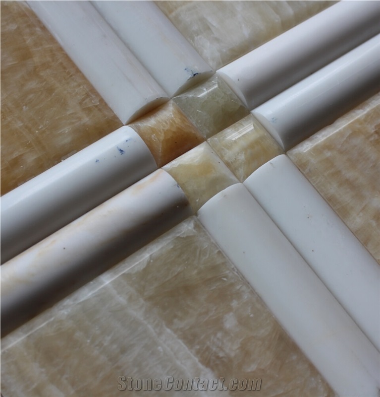 China Honey Onyx Mosaic Manufacture 100x100+ 20x100 +20x20mm Hn-09