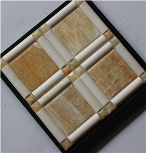 China Honey Onyx Mosaic Manufacture 100x100+ 20x100 +20x20mm Hn-09