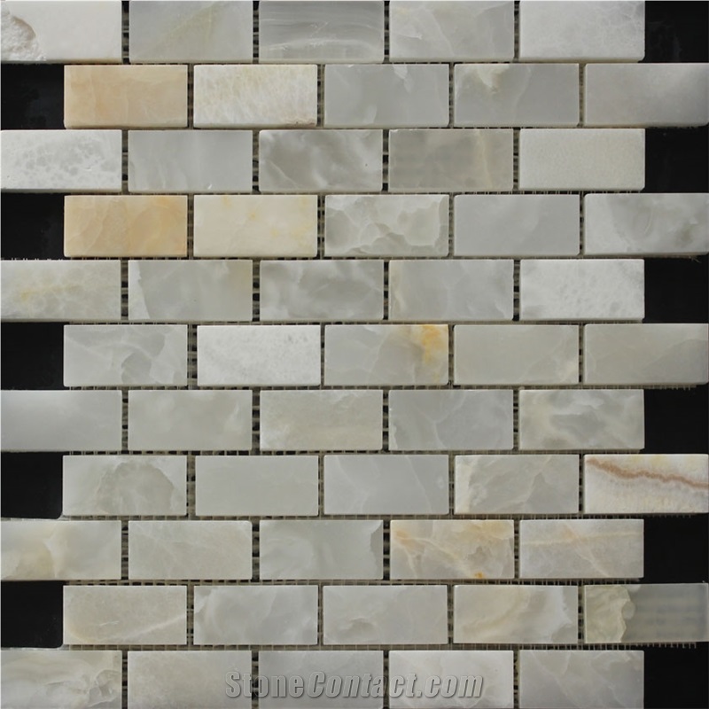 China Honey Onyx Mosaic Manufacture Stone Material Rectangle White/Yellow A047y