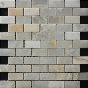 China Honey Onyx Mosaic Manufacture Stone Material Rectangle White/Yellow A047y
