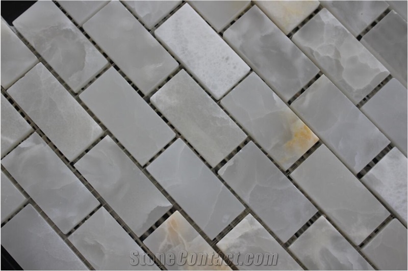 China Honey Onyx Mosaic Manufacture Stone Material Rectangle White/Yellow A047y
