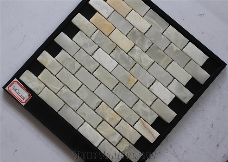 China Honey Onyx Mosaic Manufacture Stone Material Rectangle White/Yellow A047y