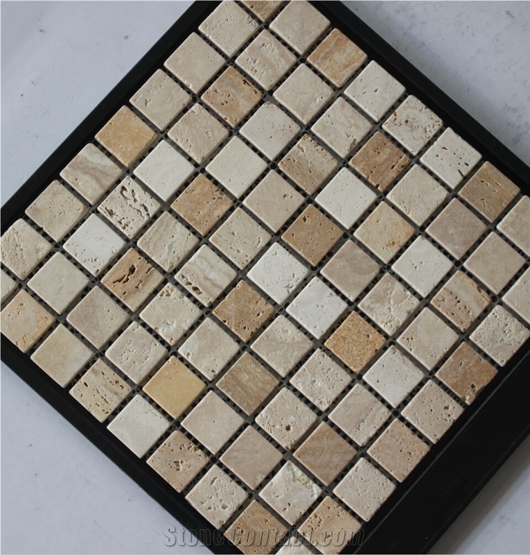 China Travertine Mosaic Supplier A009-30, Brown Travertine Mosaic