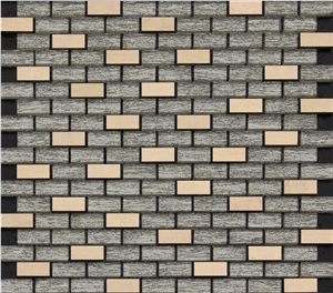 Glass Mixed Aluminium Mosaic Manufacture China Foshan Glass Mixed Aluminum Alloy H5664 15x32x8mm Yellow/White Rectangle Silk Road Metal