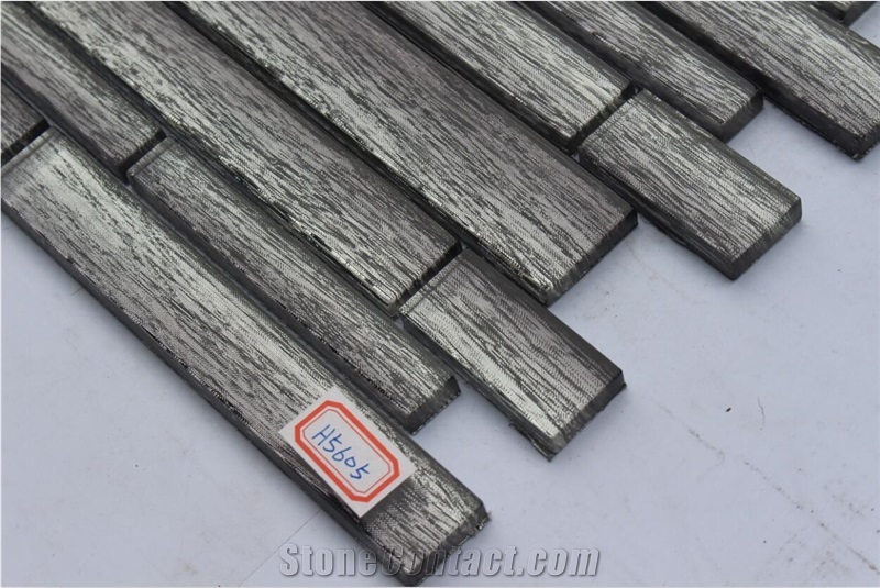 Glass Mixed Mosaic Manufacture China H5605 15x48/15x98/15x148/23x48/23x98/23x148/30x148x8mm Silk Road Metal