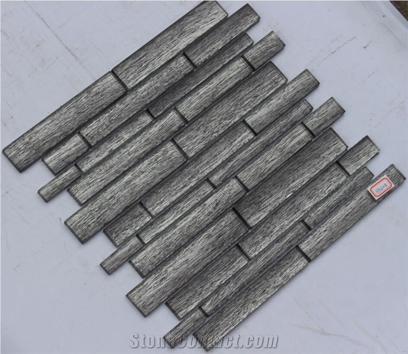 Glass Mixed Mosaic Manufacture China H5605 15x48/15x98/15x148/23x48/23x98/23x148/30x148x8mm Silk Road Metal
