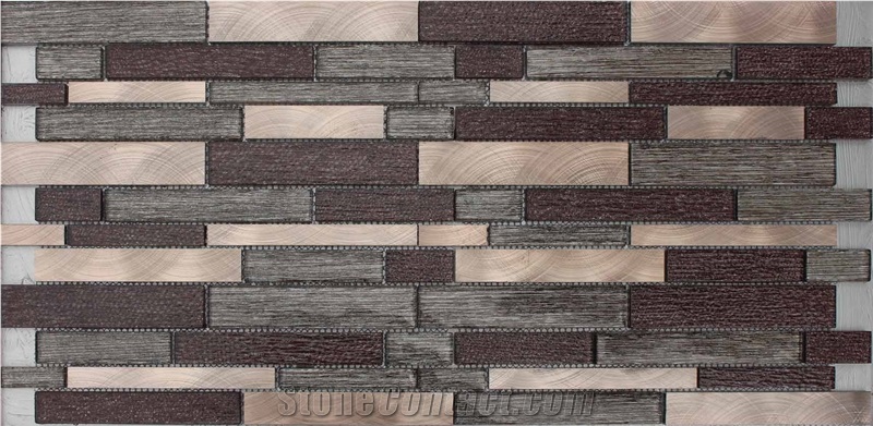 Glass Mosaic Manufacture China H5567 15x48/15x98/15x148/23x48/23x98/23x148/30x148x8mm Silk Road Metal China Glass Mosaic