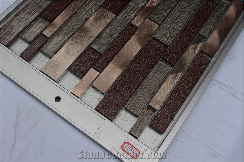 Glass Mosaic Manufacture China H5567 15x48/15x98/15x148/23x48/23x98/23x148/30x148x8mm Silk Road Metal China Glass Mosaic
