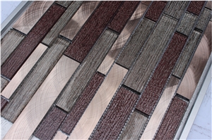 Glass Mosaic Manufacture China H5567 15x48/15x98/15x148/23x48/23x98/23x148/30x148x8mm Silk Road Metal China Glass Mosaic