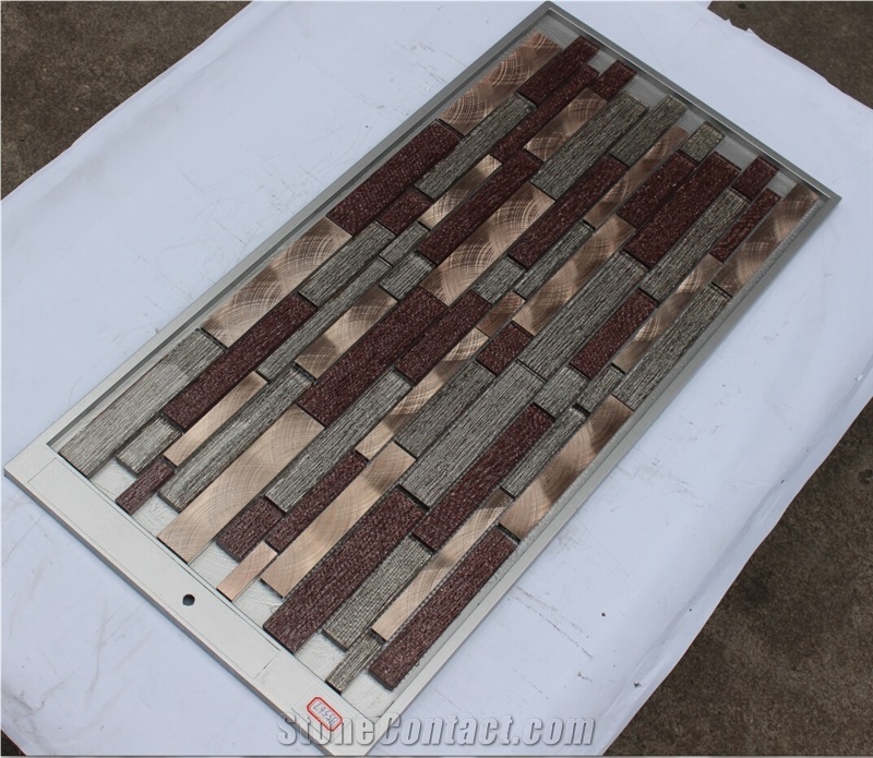 Glass Mosaic Manufacture China H5567 15x48/15x98/15x148/23x48/23x98/23x148/30x148x8mm Silk Road Metal China Glass Mosaic