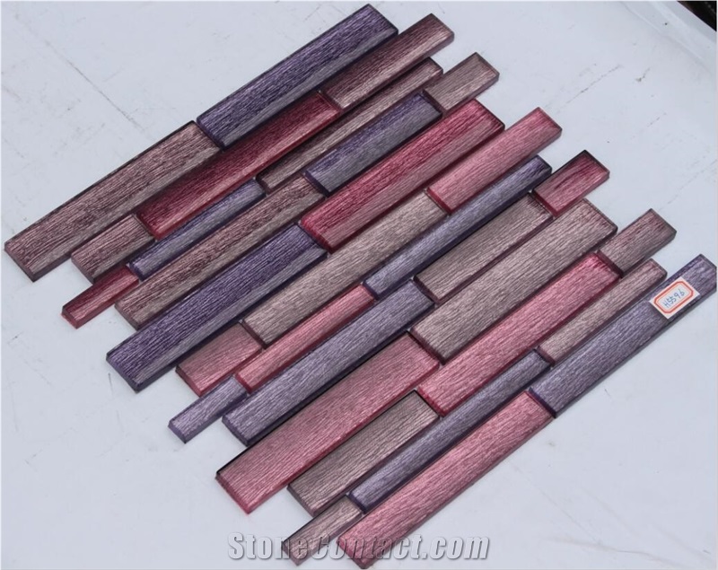 Silk Road Metal+Glass Mixed Mosaic Manufacture China Glass Mosaic Linear Pink/Black /Purple H5596