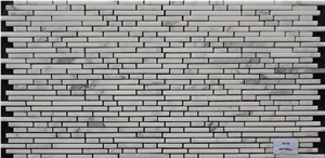 Volakas Marble Mosaic,White Marble Mosaic China Manufacture Stone Material Linear White/Black Hy-50