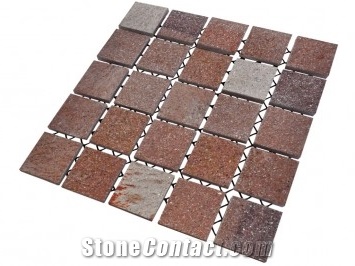 Patagonia Porphyry Regular Squares on Mesh, Patagonia Porphyry Granite Cube Stone & Pavers