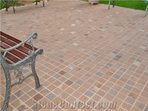 Patagonia Porphyry Regular Squares on Mesh, Patagonia Porphyry Granite Cube Stone & Pavers