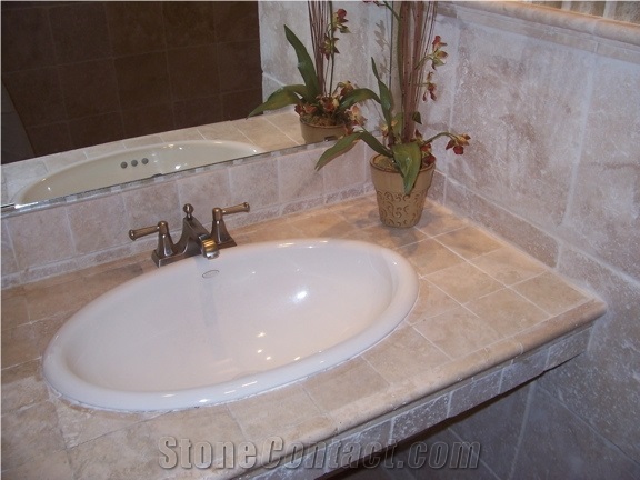 Mediterranean Travertine Tumbled Bathroom Top Tiles, Backsplash