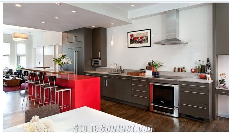 White Ash Ceasarstone and Colorpac Rosso Ceasarstone Countertop