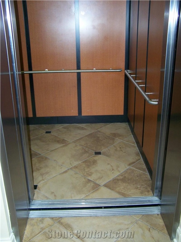 Rain Forest Brown Marble Combined with Ceramic Floor Application