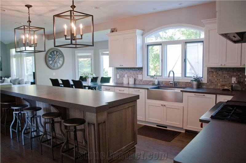 Amazon Grey Silestone Natural Quartz with a Leather Finish and Eased Edge Profile Kitchen Top