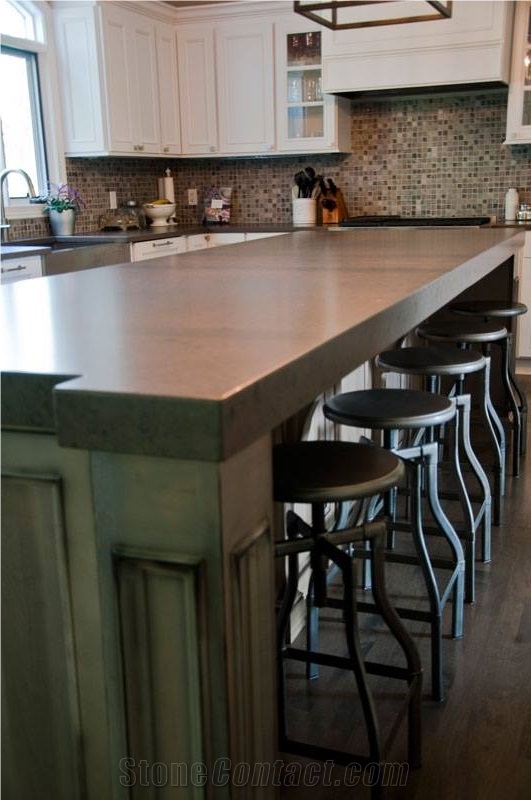 Amazon Grey Silestone Natural Quartz with a Leather Finish and Eased Edge Profile Kitchen Top