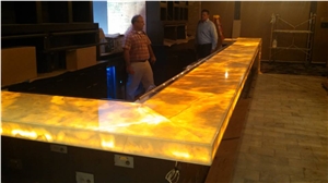 Speakeasy Bar in Honey Gold Onyx with Backlighting Panels