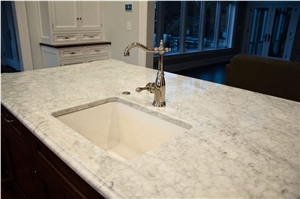 White Carrara Honed Kitchen Countertops with Ogee Edge Profile White Carrara Honed Kitchen Countertops with Ogee Edge Profile