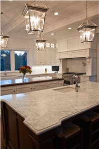 White Carrara Honed Kitchen Countertops with Ogee Edge Profile