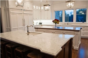 White Carrara Honed Kitchen Countertops with Ogee Edge Profile