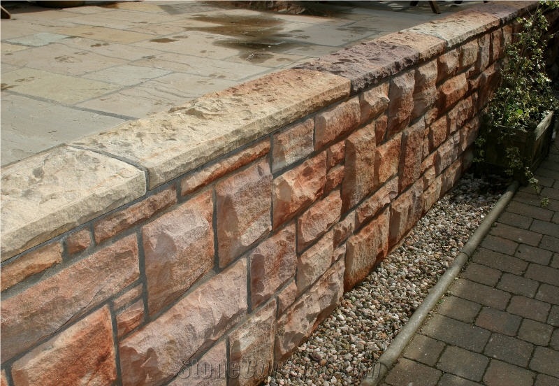 Corncockle Sandstone Rock Faced Walling and Rubble Copes