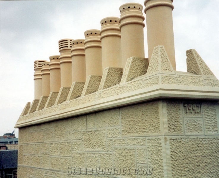 Dunhouse Buff Sandstone Stugged and Droved Chimney
