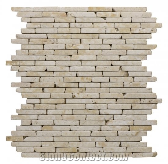 Anatolian Cream Travertine Tumbled Brick Linear Mosaic Fm 119, Light Cream Beige Travertine Mosaic