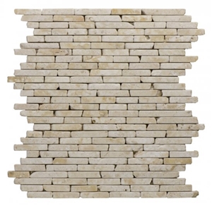 Anatolian Cream Travertine Tumbled Brick Linear Mosaic Fm 119, Light Cream Beige Travertine Mosaic