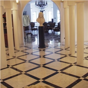 Black Marble Nero Maraquina and Bianco Carrara White Marble Pattern Slabs & Tiles, Nero Marquina Black Marble Tiles