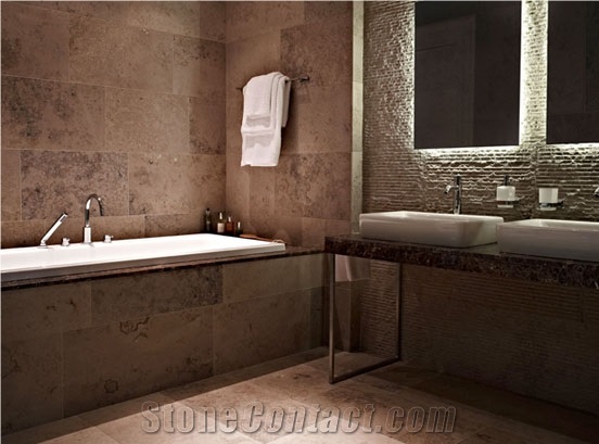 Jura Beige Limestone with Marron Imperial Marble Bath Top Bathroom Remodelling