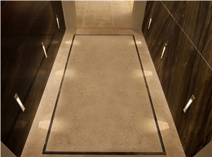 Sequoia Brown Quartzite Bookmatch Wall and Corus Limestone Flooring Bath