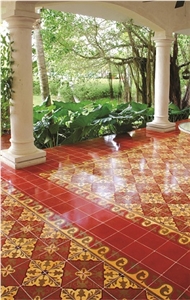 Handmade Cement Tile, Dark Red Terrazzo and Quartz Stone Tiles Turkey