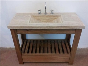 Eucalipto Travertine Vanity with Drawer