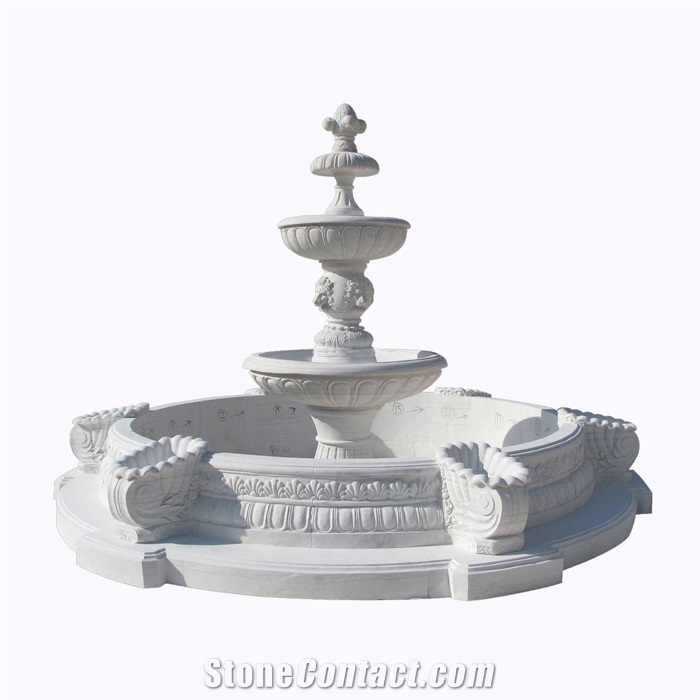 Caverd Unique Outdoor or Indoor Water Fountain Marble Carving Garden Fountain, White Marble Garden Fountains