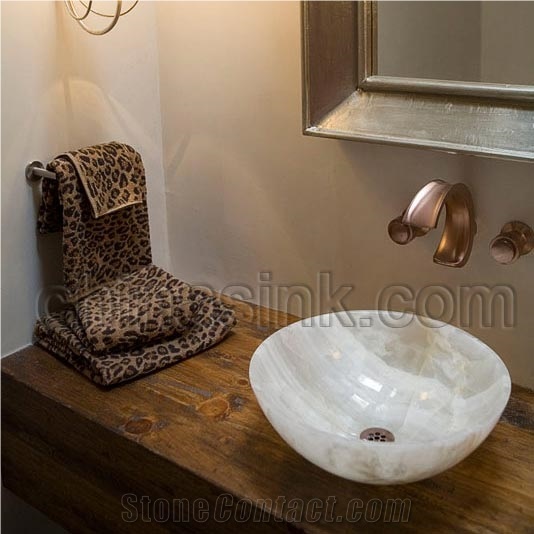 White Onyx Vessel Sink Project 001a, White Onyx Sinks & Basins