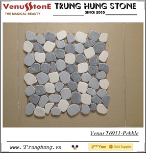 Black Grey White Marble Pebble Mosaic
