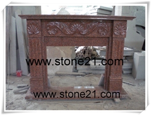 Tianshan Red Granite Fireplace, China Red Granite Fireplace